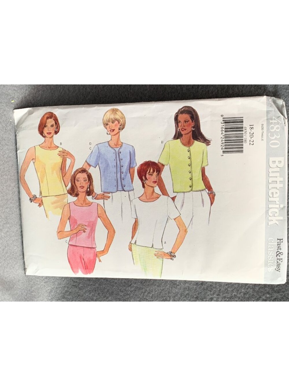 Butterick 4830 Fast & Easy Misses Shirt Sewing Pattern Size 18 20 22 Uncut 1990s